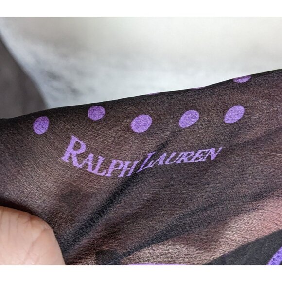 Preppy Goth Ralph Lauren Black And Purple Polka Dot Sheer Square Scarf - Picture 2 of 2